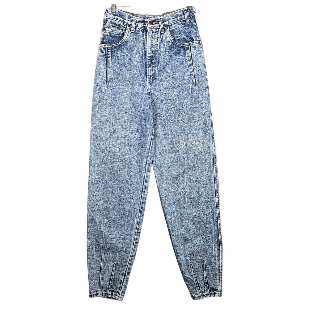 Vtg Chic Acid Wash Jeans Womens 7 Tall Blue Pleated High Rise Mom Denim USA Made